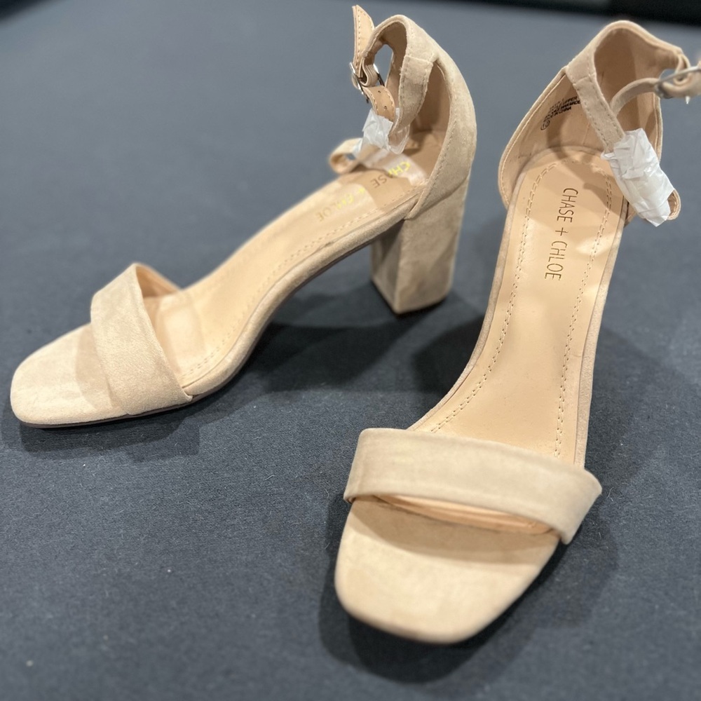 Chase + Chloe Beige Suede Block Heel Strap Heels Women’s Size 10